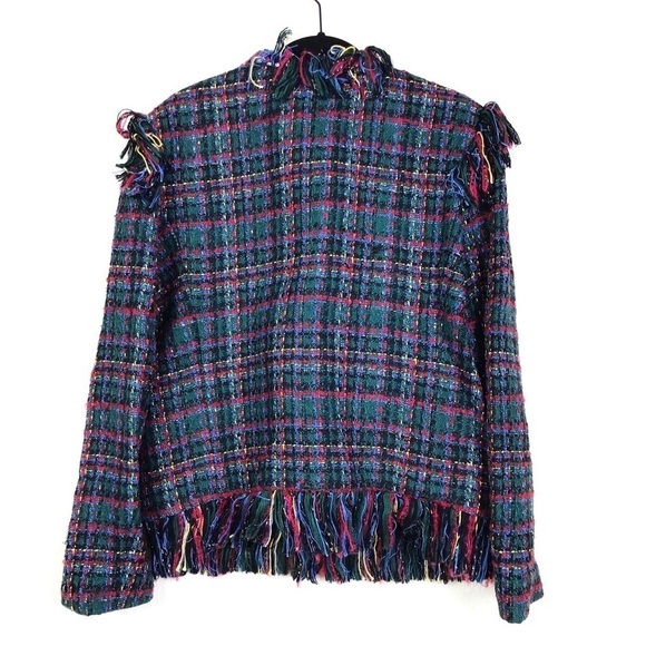 Sandro Paris Hook Eye Fringed Tweed Check Jacket - Picture 7 of 10